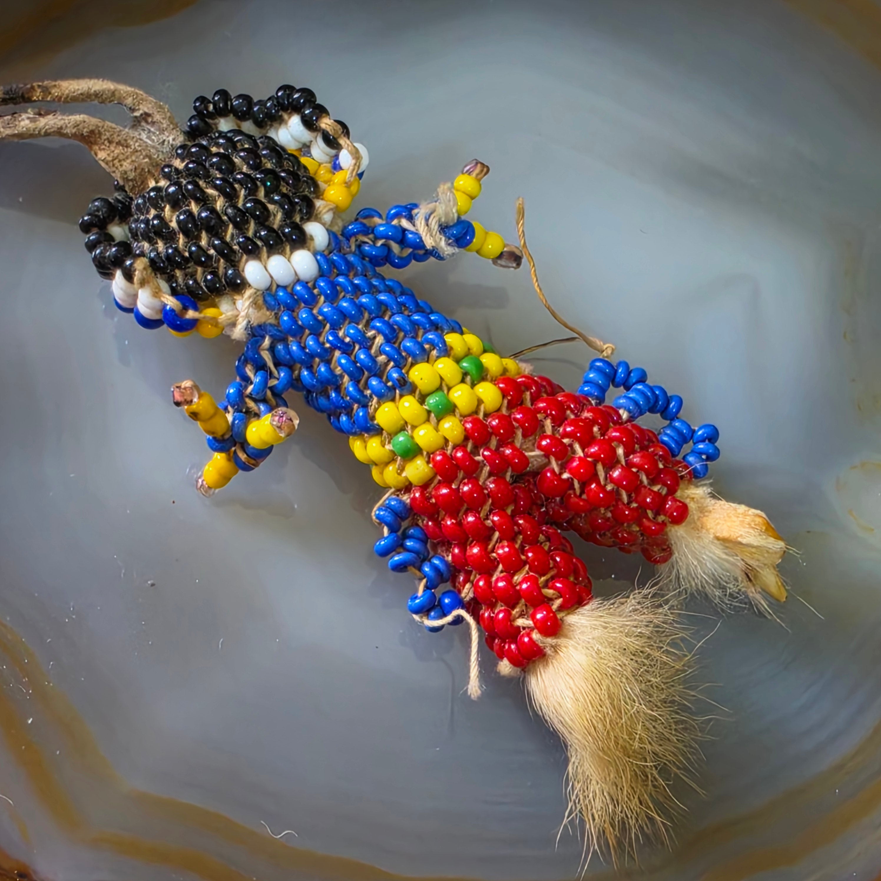 Vintage Indigenous Beaded Kachina Figure Doll Glass Seed Beads Bone Fur Native