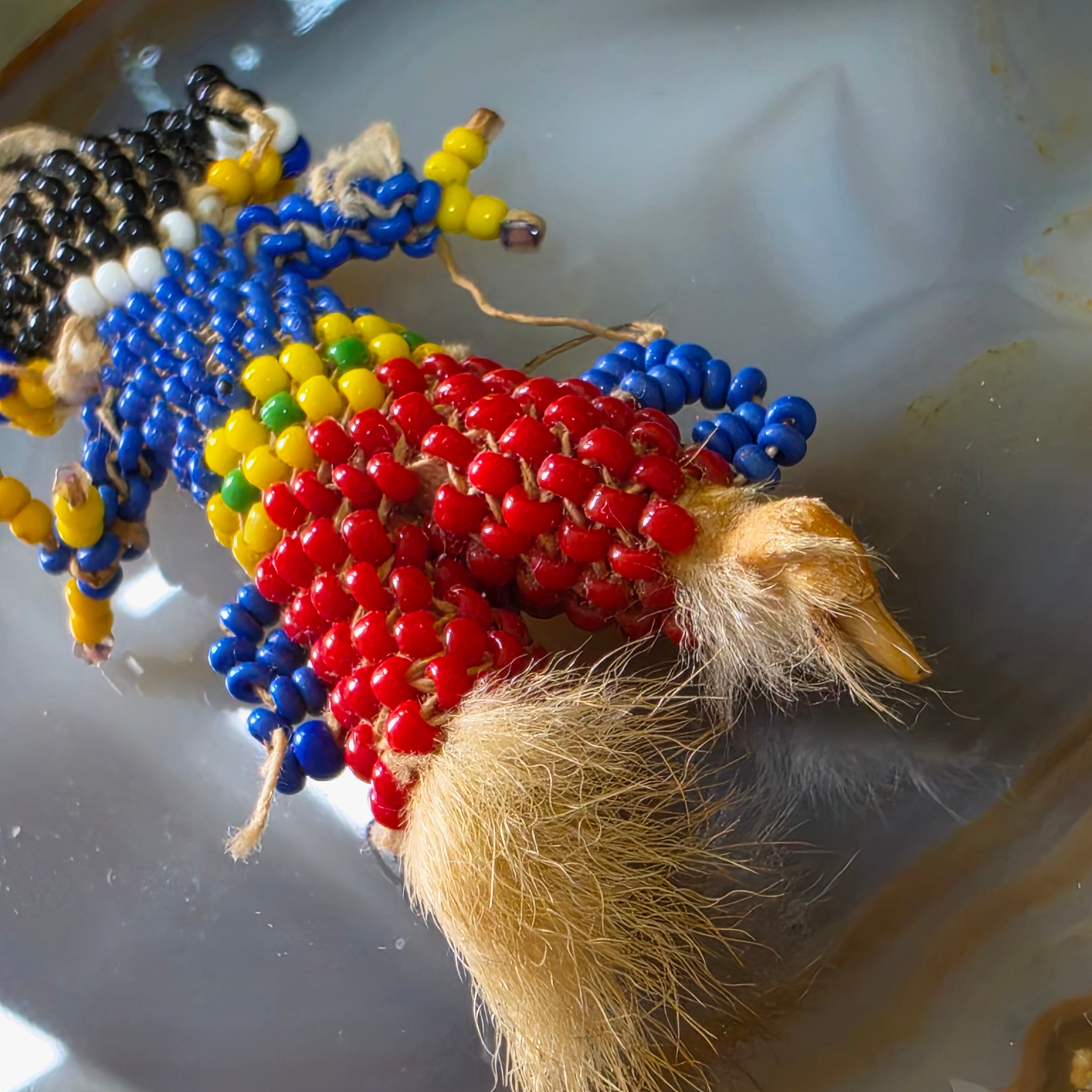 Vintage Indigenous Beaded Kachina Figure Doll Glass Seed Beads Bone Fur Native