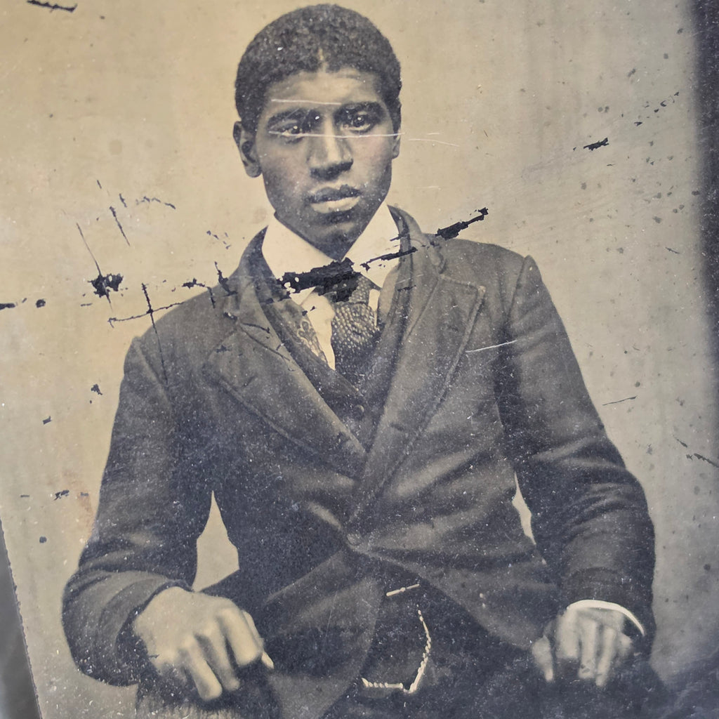 Antique African American Man Tintype Photo Reconstruction Era Suit Black History