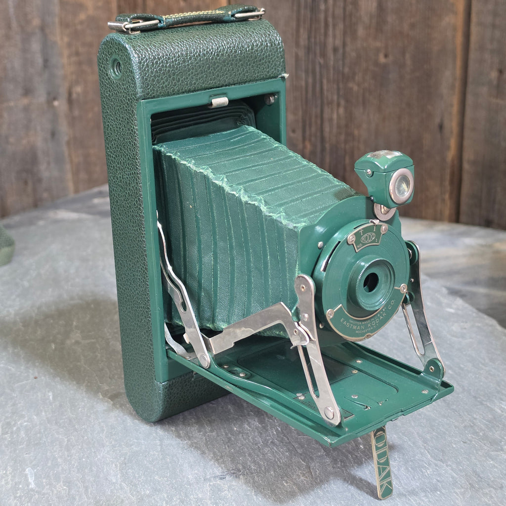 Vintage 1930 Green Kodak No 1A Pocket Junior Folding Bellows Camera with Case