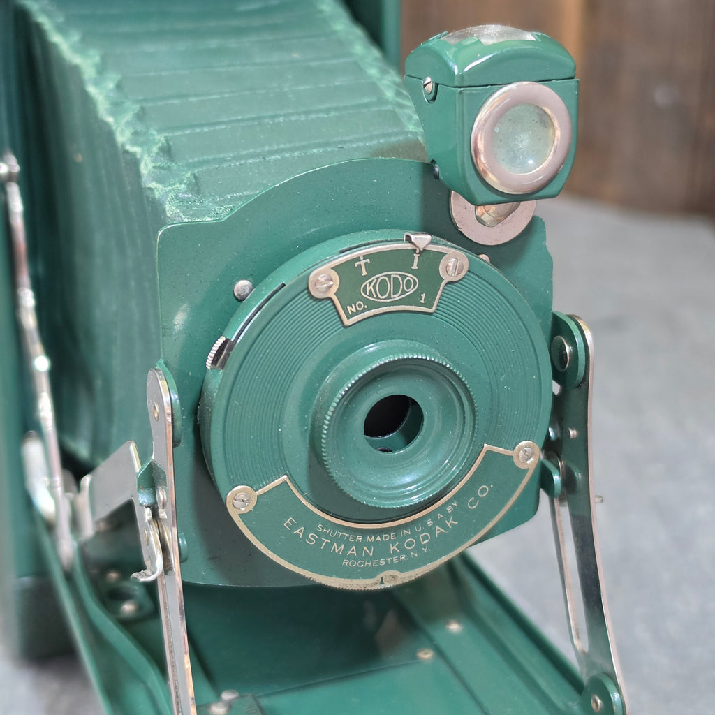 Vintage 1930 Green Kodak No 1A Pocket Junior Folding Bellows Camera with Case