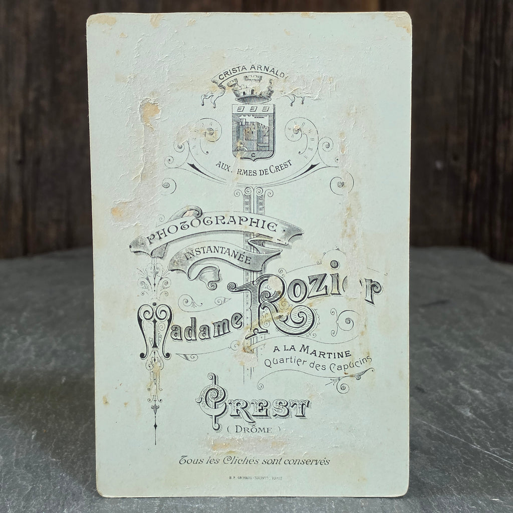 Antique Cabinet Card Photo Madame Rozier France Lilliputian Doll Size Girl Roses