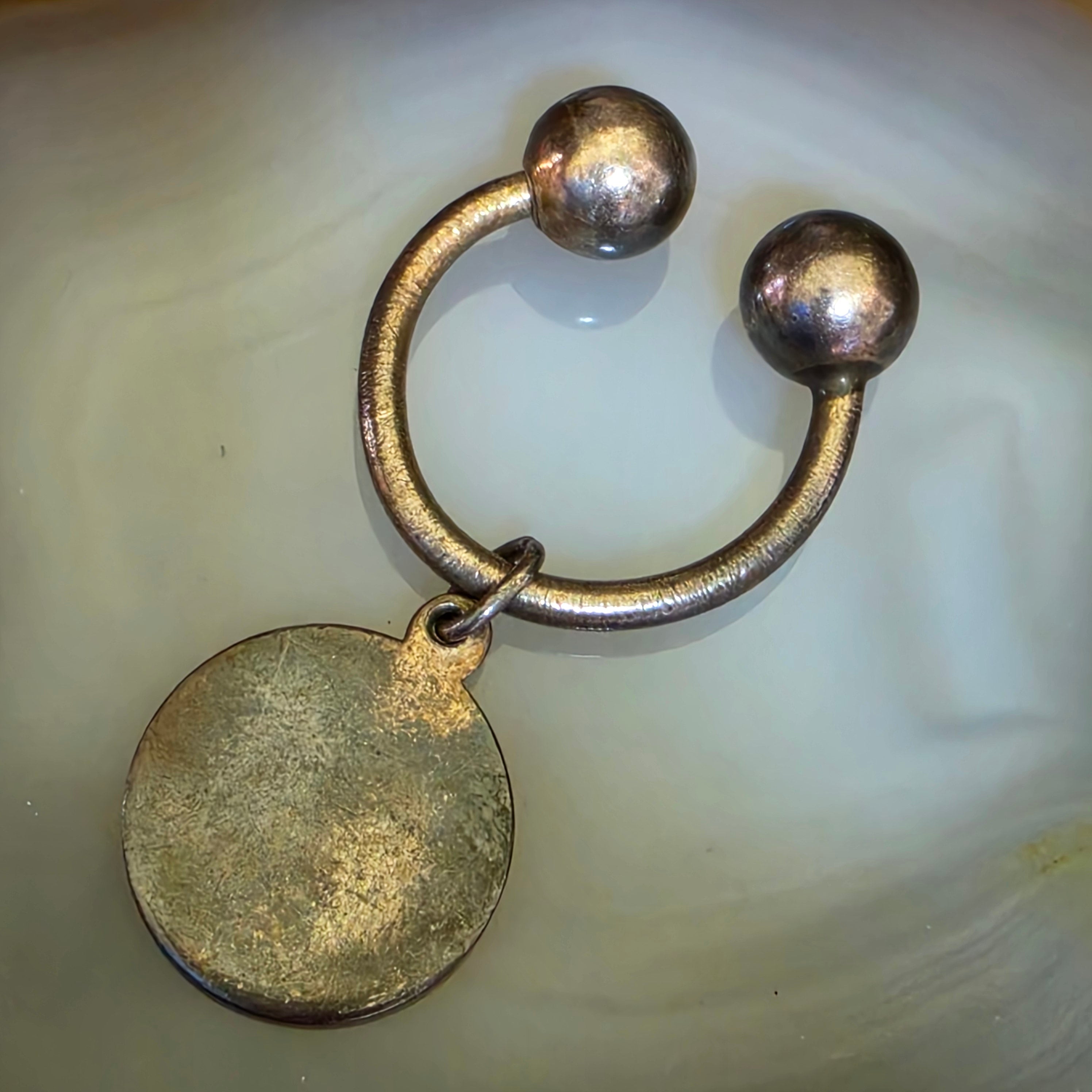 Vintage Tiffany & Co Sterling Silver Horseshoe Screw Ball Key Ring Round Charm