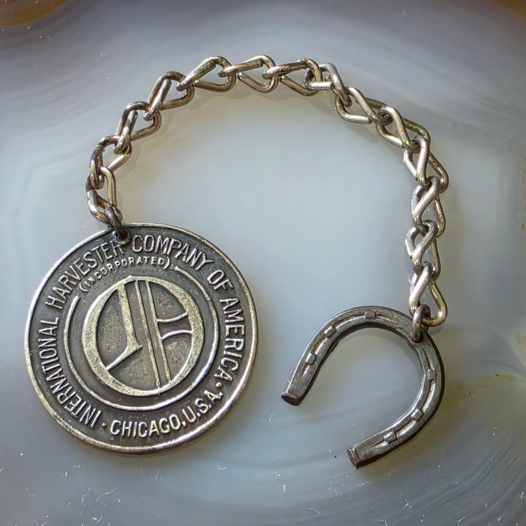 Antique IHC International Harvester Co Chicago Horseshoe Key Fob Chain Good Luck