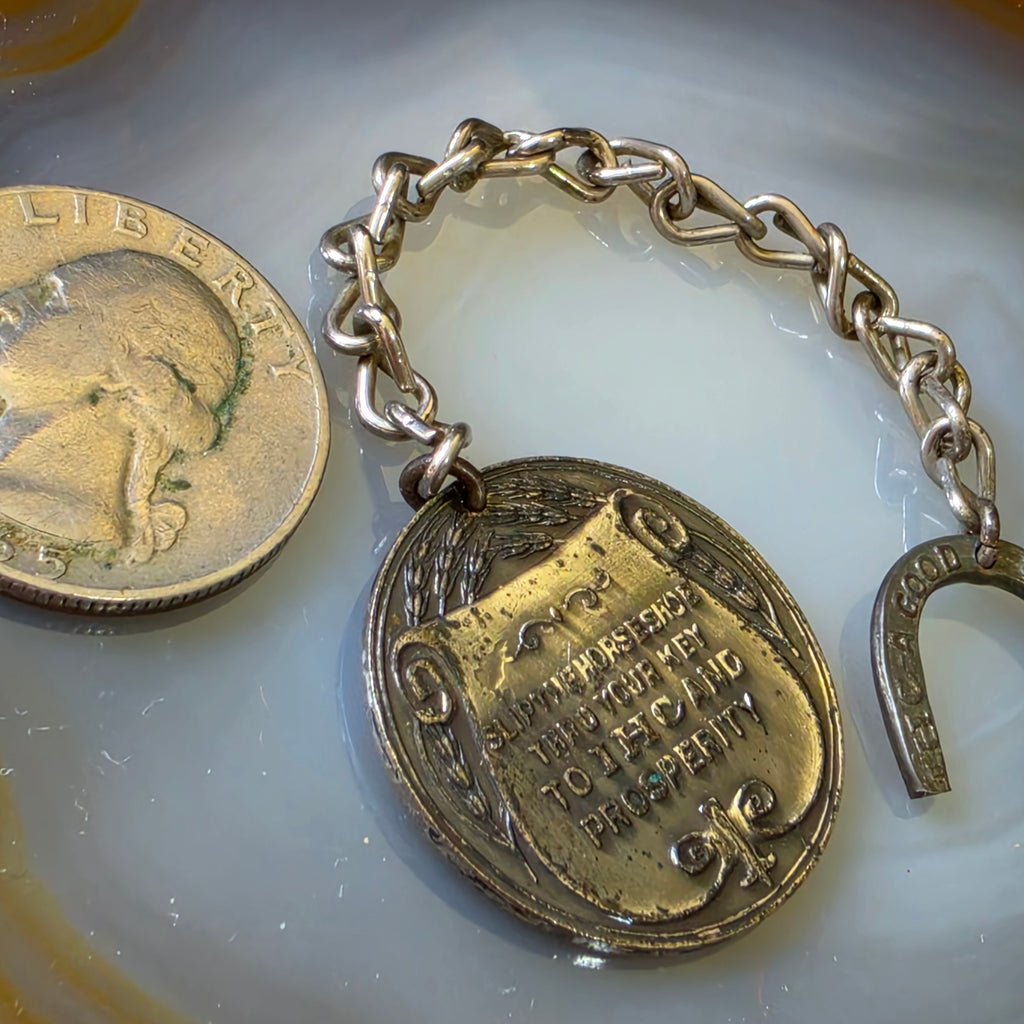 Antique IHC International Harvester Co Chicago Horseshoe Key Fob Chain Good Luck