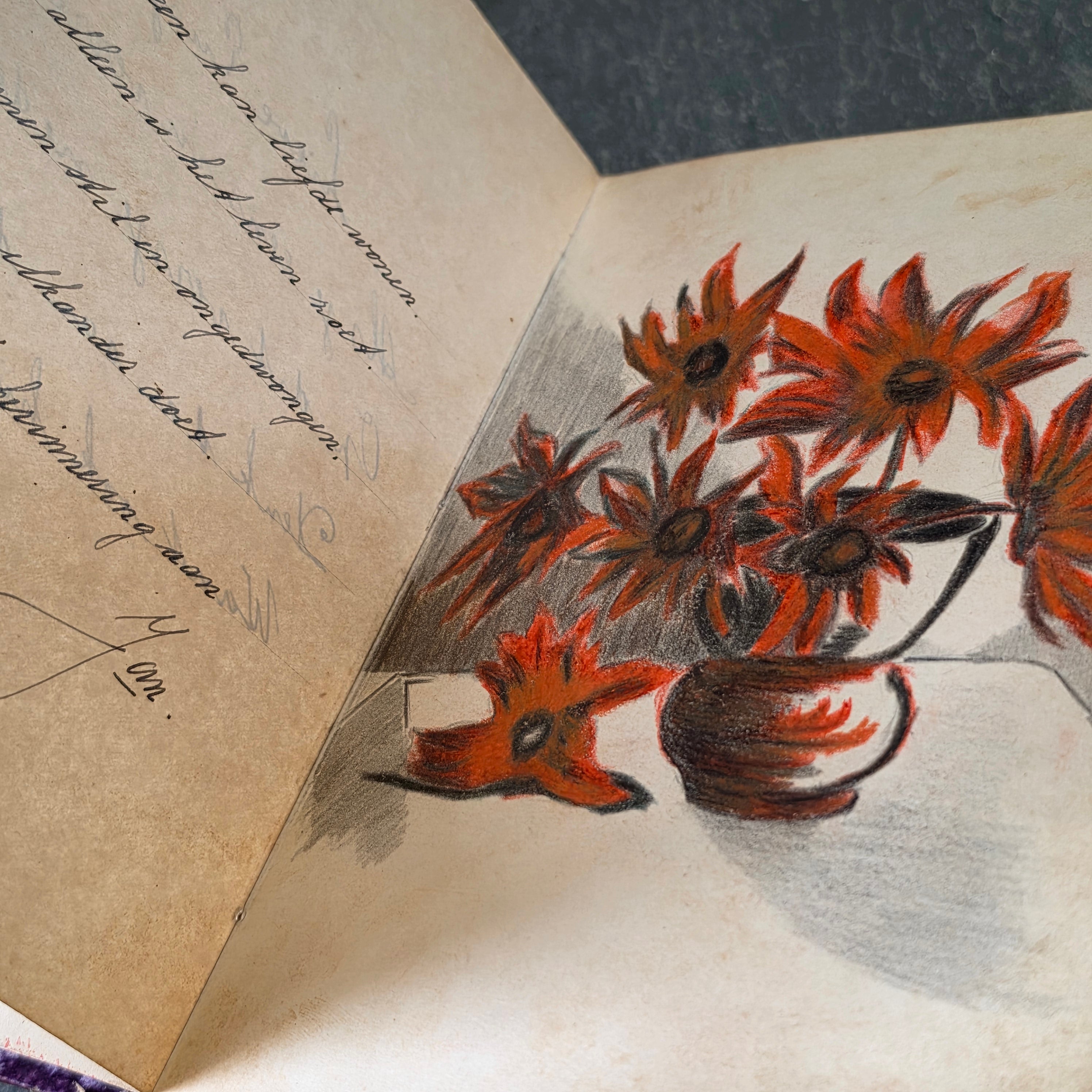 Vintage 1940s Dutch Batavia Indonesia Autograph Album Poesiealbum Art Drawings