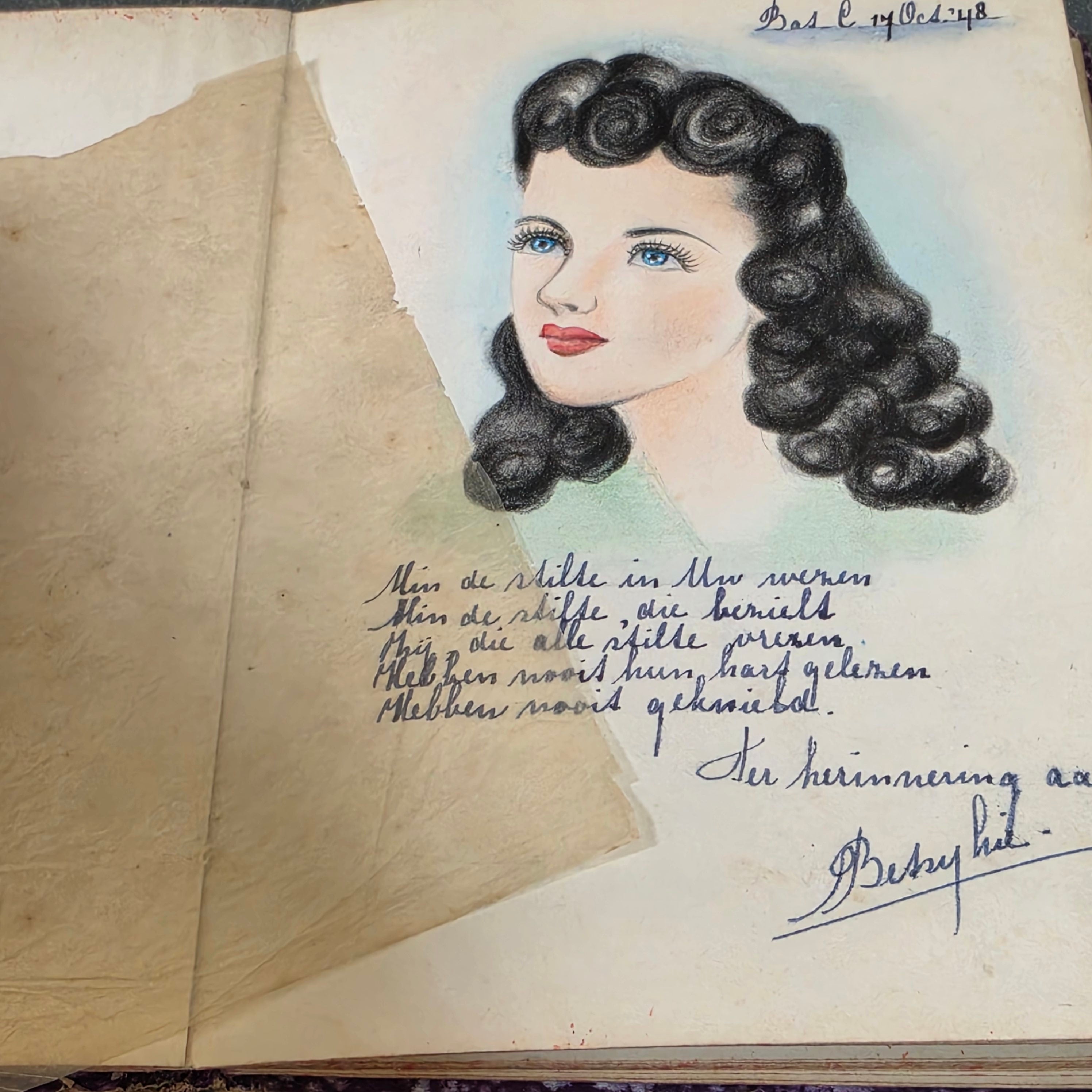 Vintage 1940s Dutch Batavia Indonesia Autograph Album Poesiealbum Art Drawings