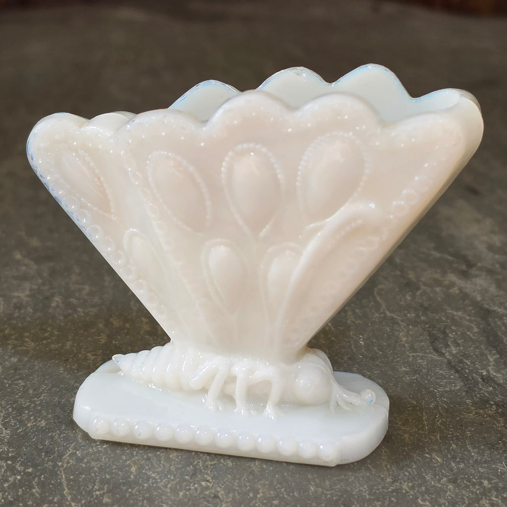 Antique EAPG White Milk Glass Butterfly Toothpick Holder Match Stand Fan Vase