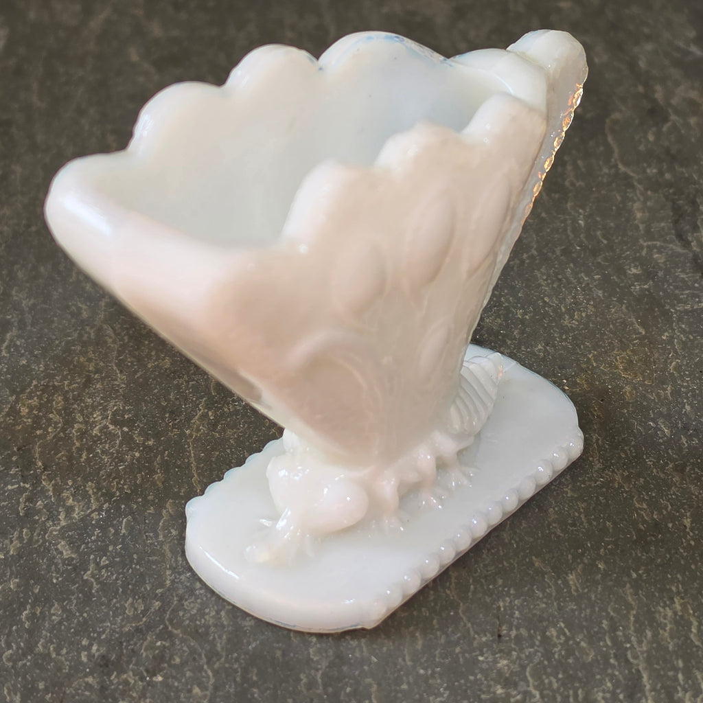 Antique EAPG White Milk Glass Butterfly Toothpick Holder Match Stand Fan Vase