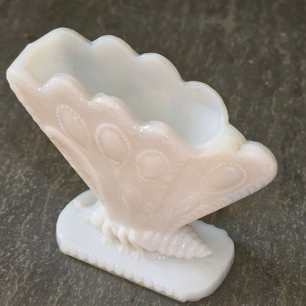 Antique EAPG White Milk Glass Butterfly Toothpick Holder Match Stand Fan Vase