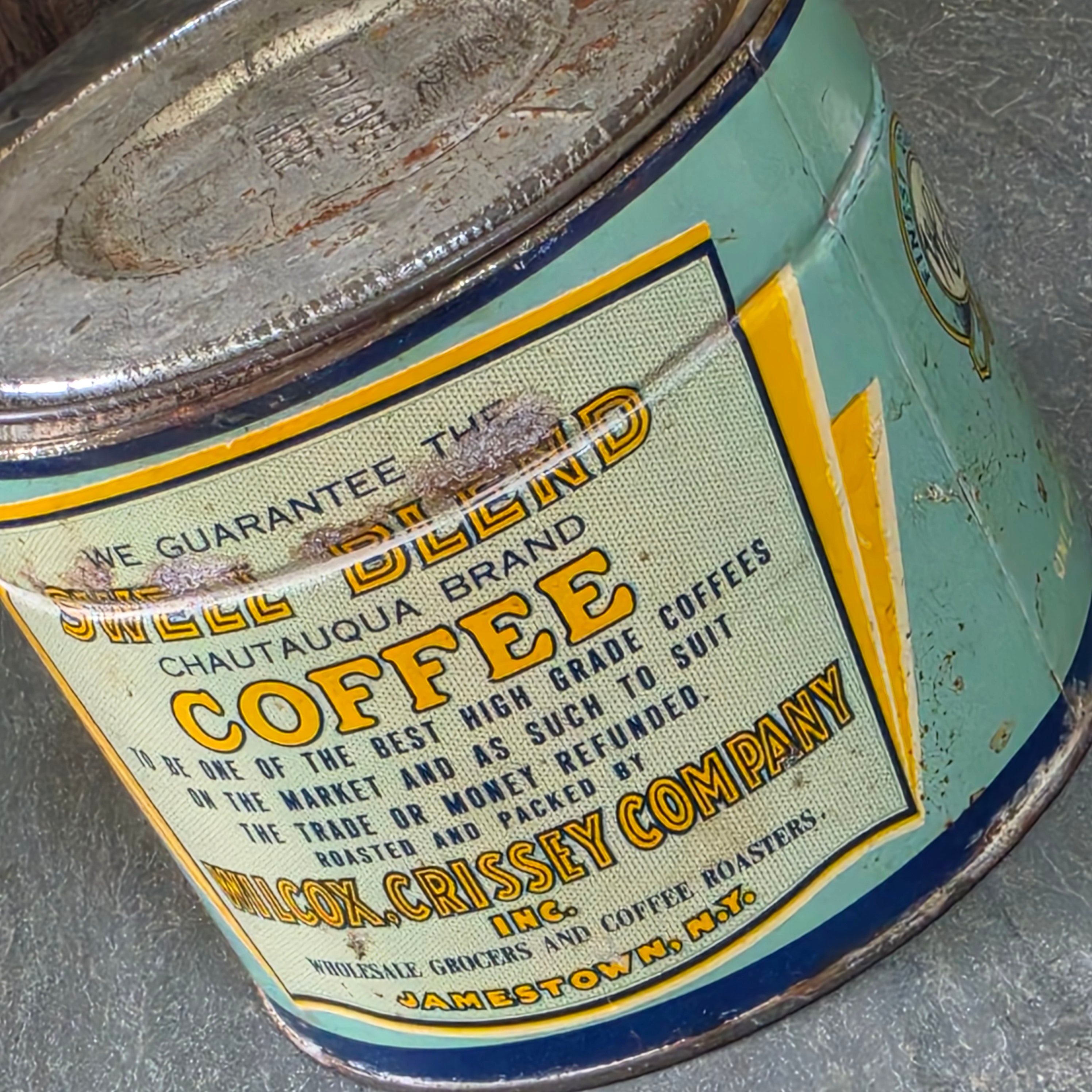 Vintage Swell Blend Coffee Tin Chautauqua Steamboat Wilcox Crissey Jamestown NY