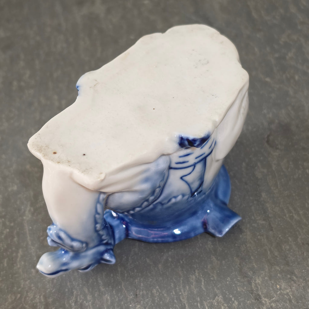 Antique Flow Blue Porcelain Figural Camel Ashtray Match Holder Germany Sailboat