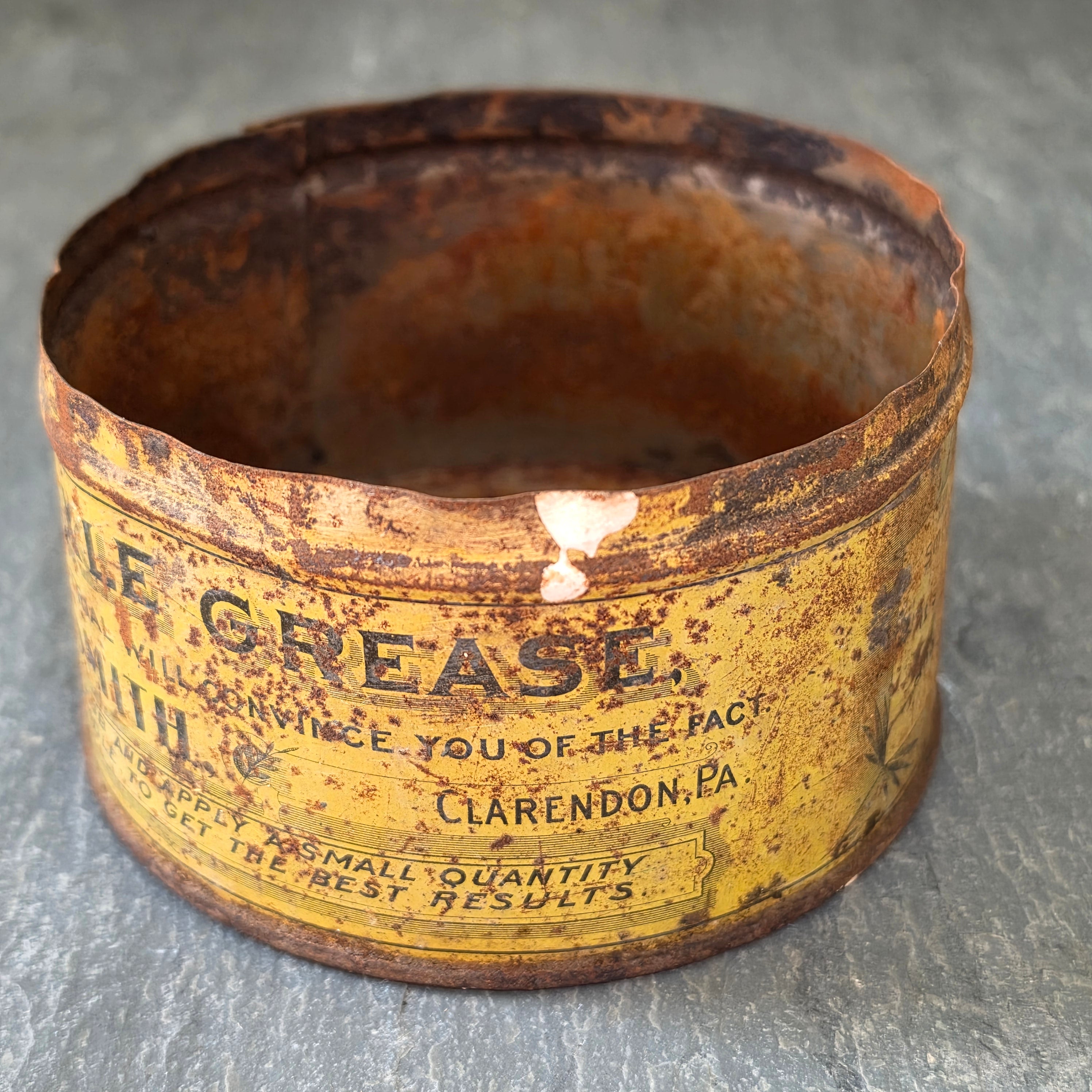 Antique Fidelity Axle Grease Tin Can Levi Smith Clarendon PA Wagon Buggy Oil Gas
