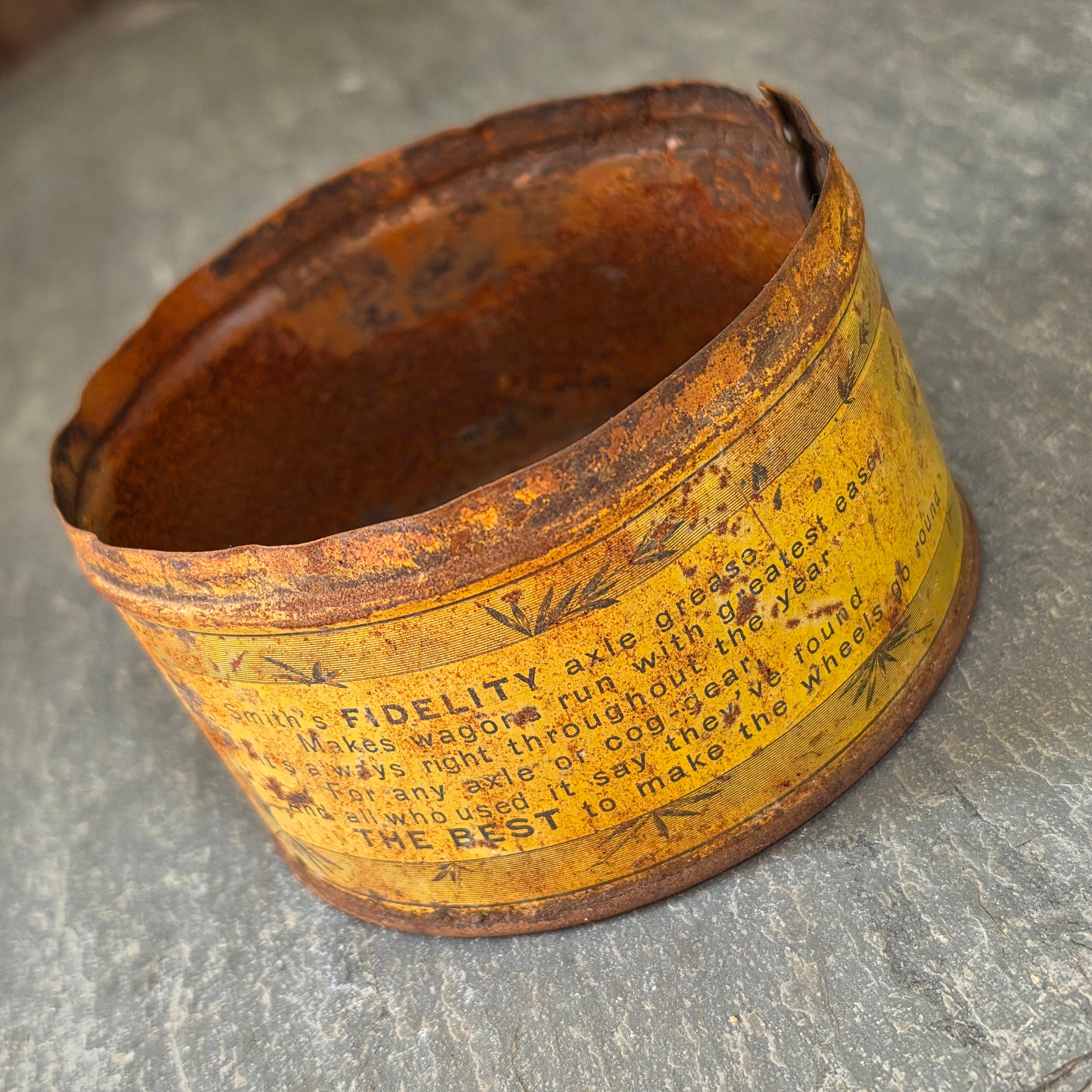 Antique Fidelity Axle Grease Tin Can Levi Smith Clarendon PA Wagon Buggy Oil Gas