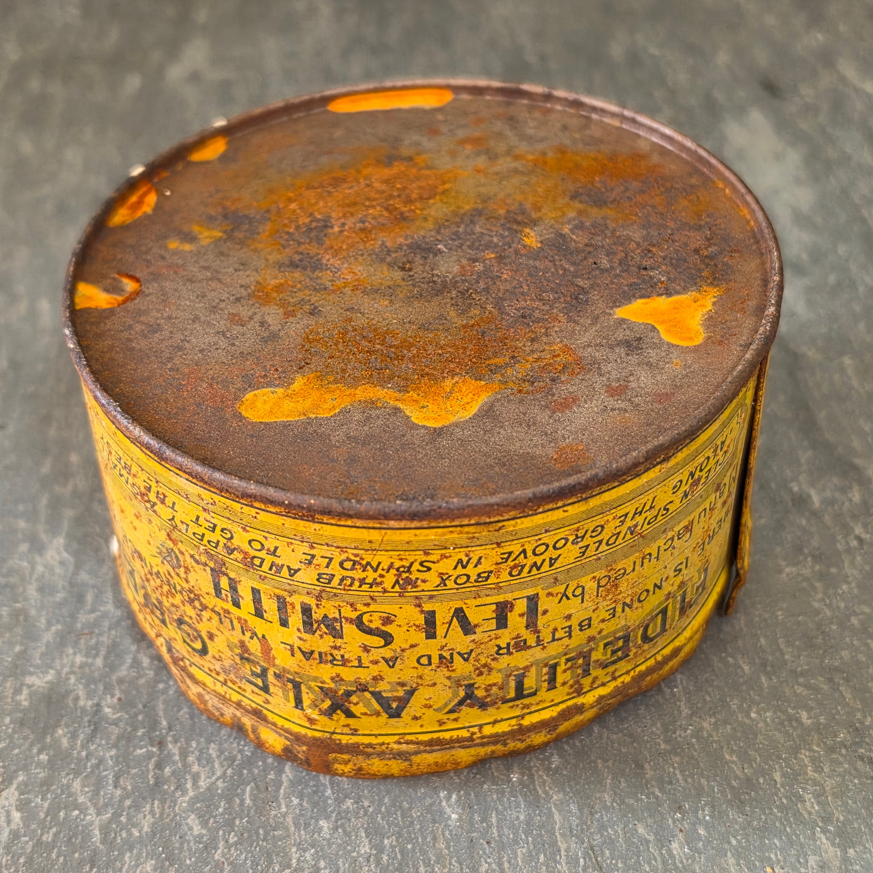 Antique Fidelity Axle Grease Tin Can Levi Smith Clarendon PA Wagon Buggy Oil Gas