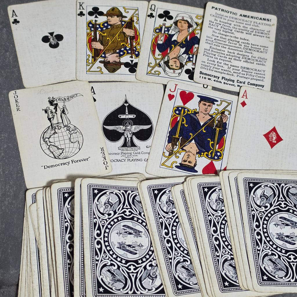 Rare 1918 WWI Democracy Playing Cards Mini Deck Doughboy Nurse Soldier w/ Case