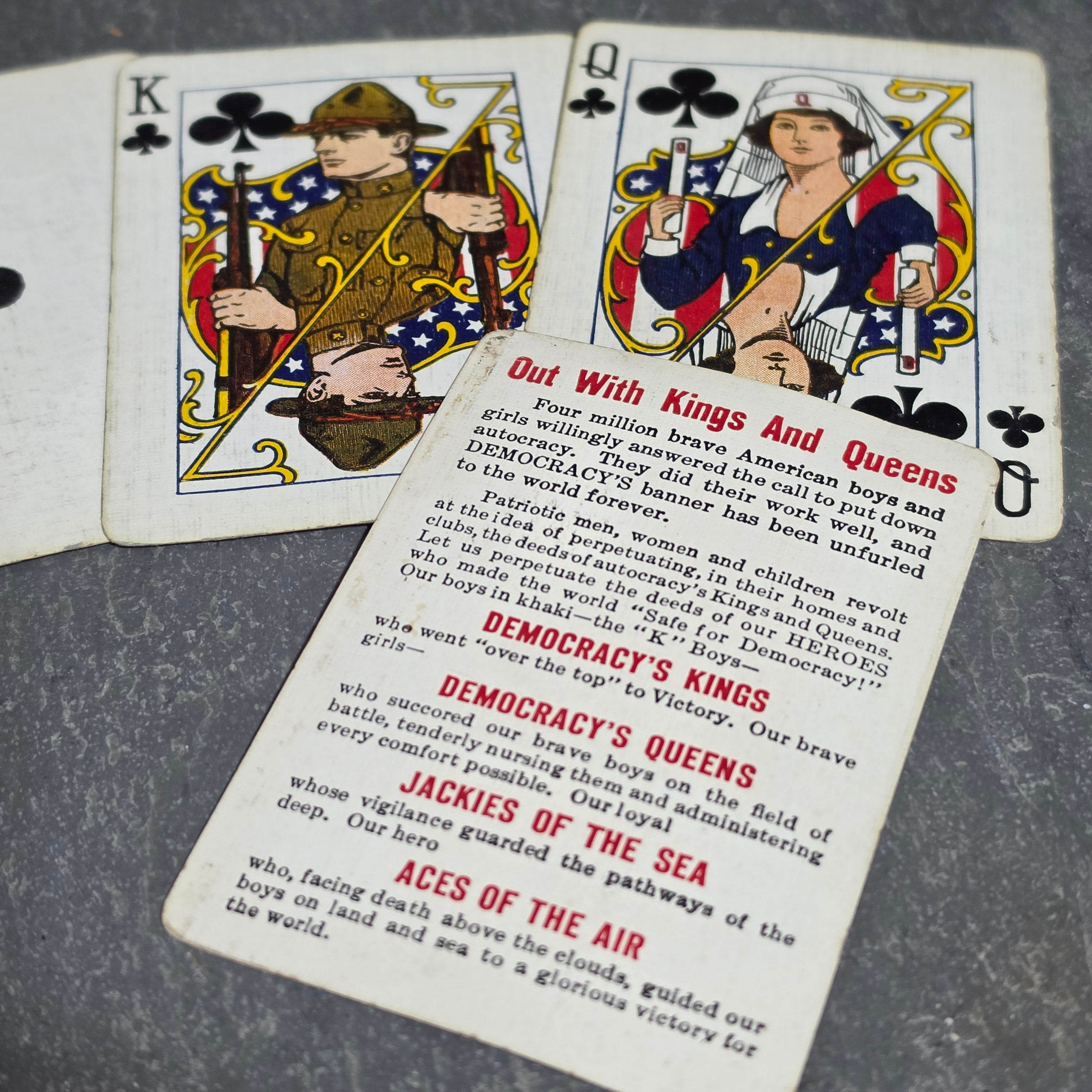 Rare 1918 WWI Democracy Playing Cards Mini Deck Doughboy Nurse Soldier w/ Case