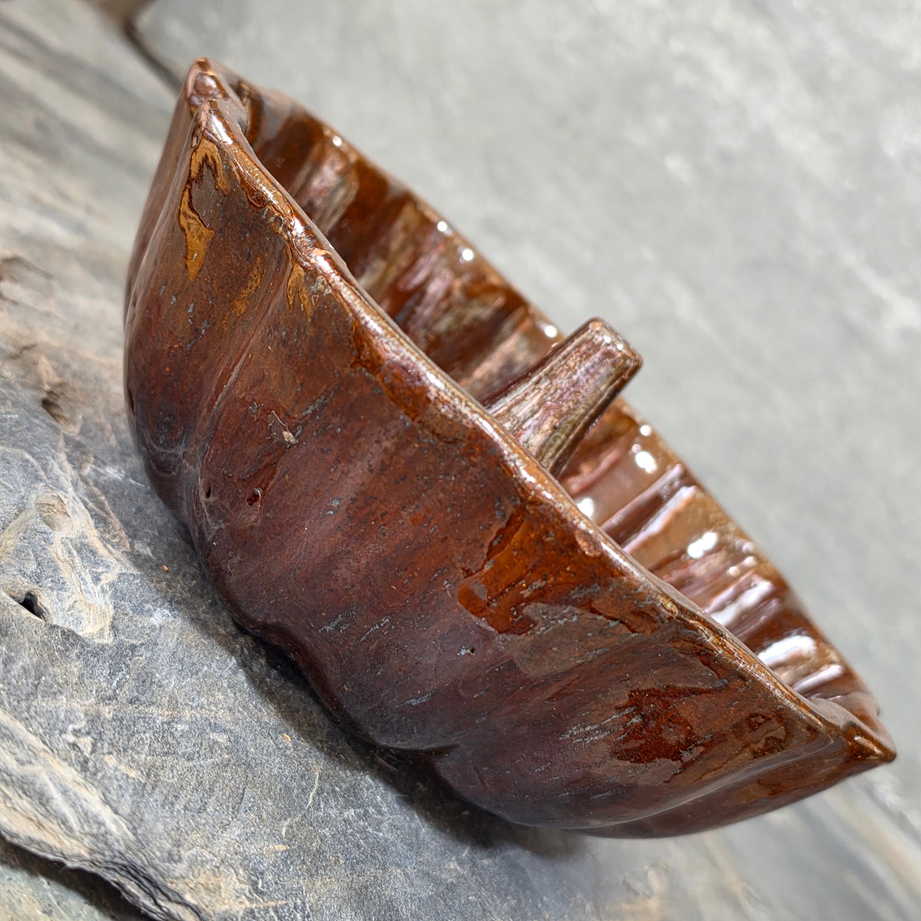 Antique Rockingham Glaze Turks Head Cake Pudding Mold Brown Fluted Bundt Pottery