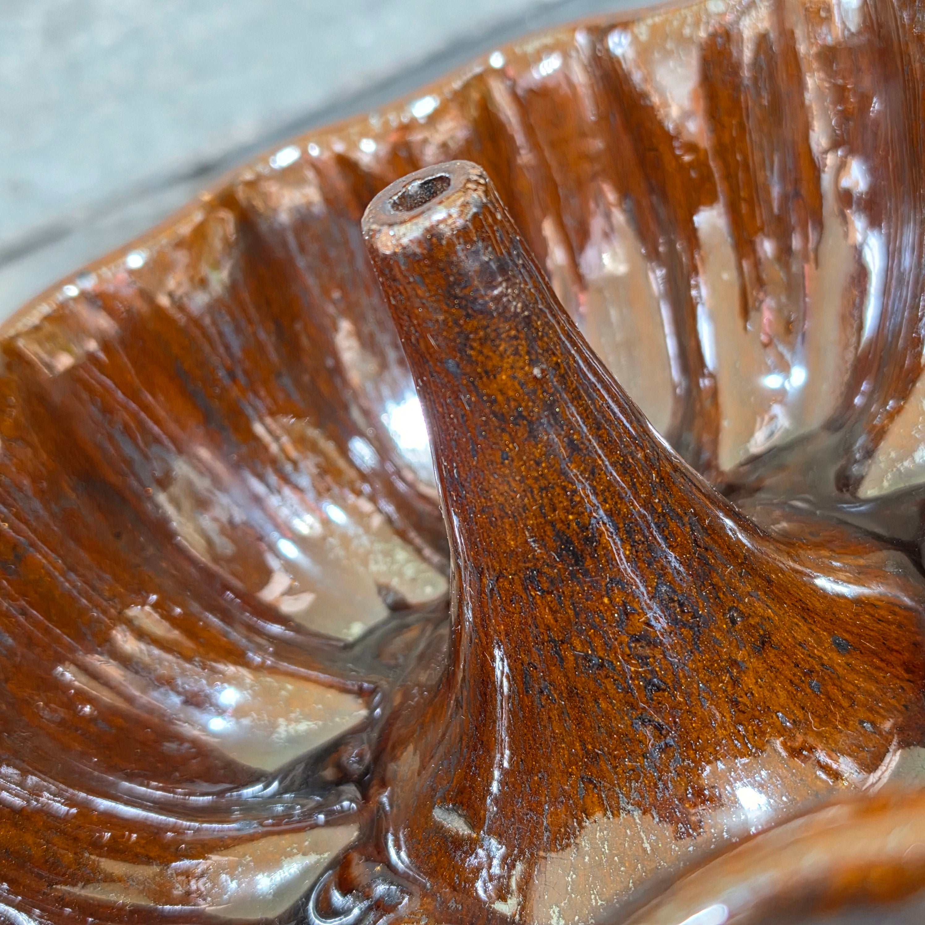 Antique Rockingham Glaze Turks Head Cake Pudding Mold Brown Fluted Bundt Pottery