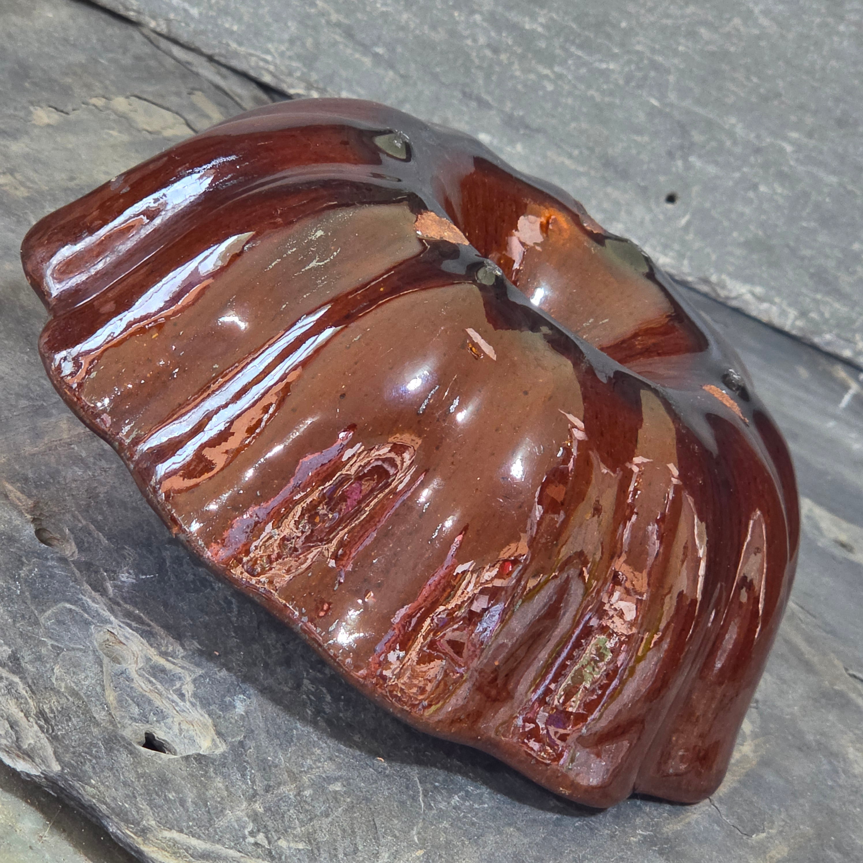 Antique Rockingham Glaze Turks Head Cake Pudding Mold Brown Fluted Bundt Pottery