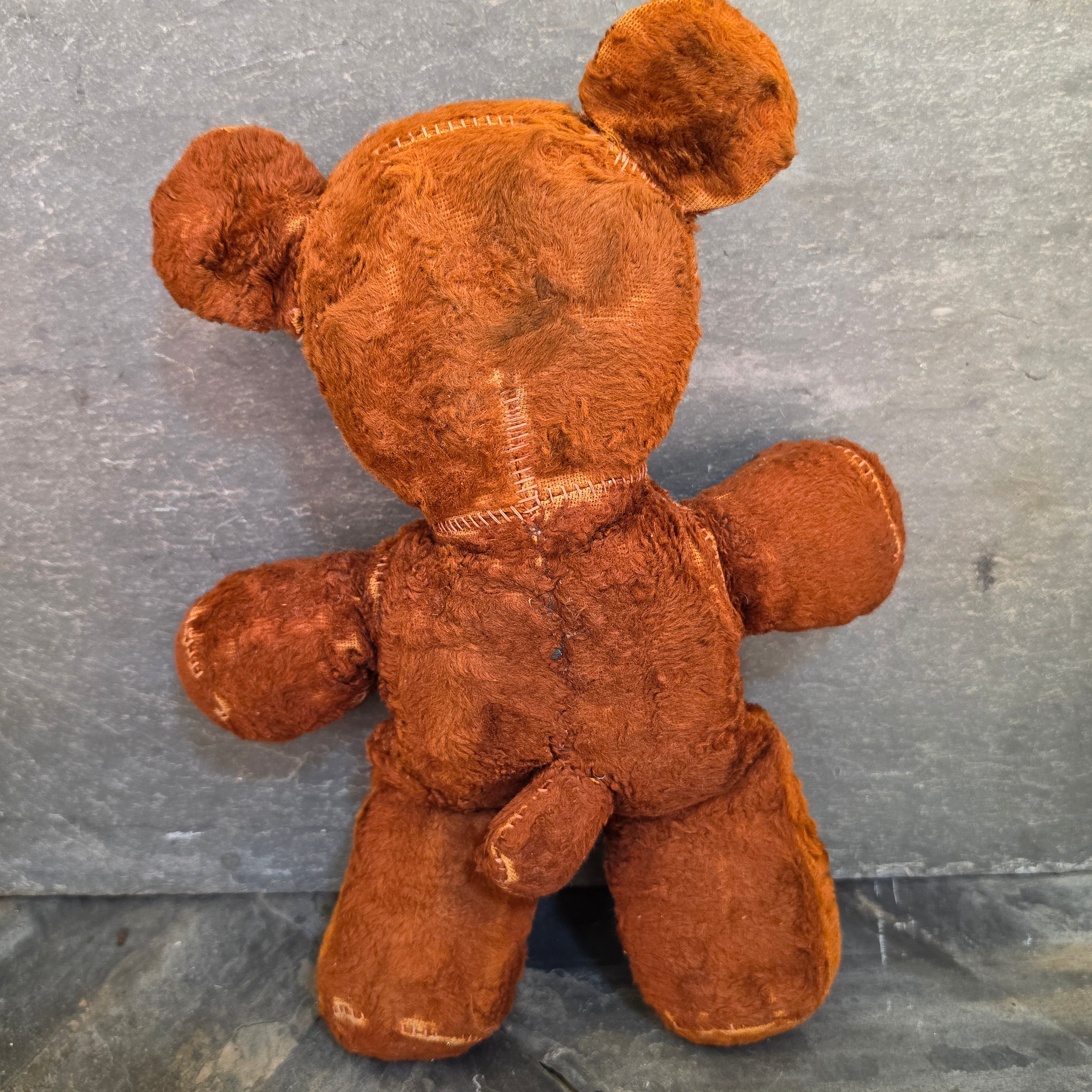 Antique Primitive Mohair Teddy Bear 16" Amber Glass Eyes Well Loved Folk Art Toy