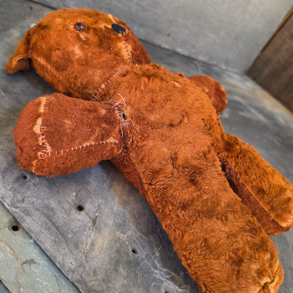 Antique Primitive Mohair Teddy Bear 16" Amber Glass Eyes Well Loved Folk Art Toy