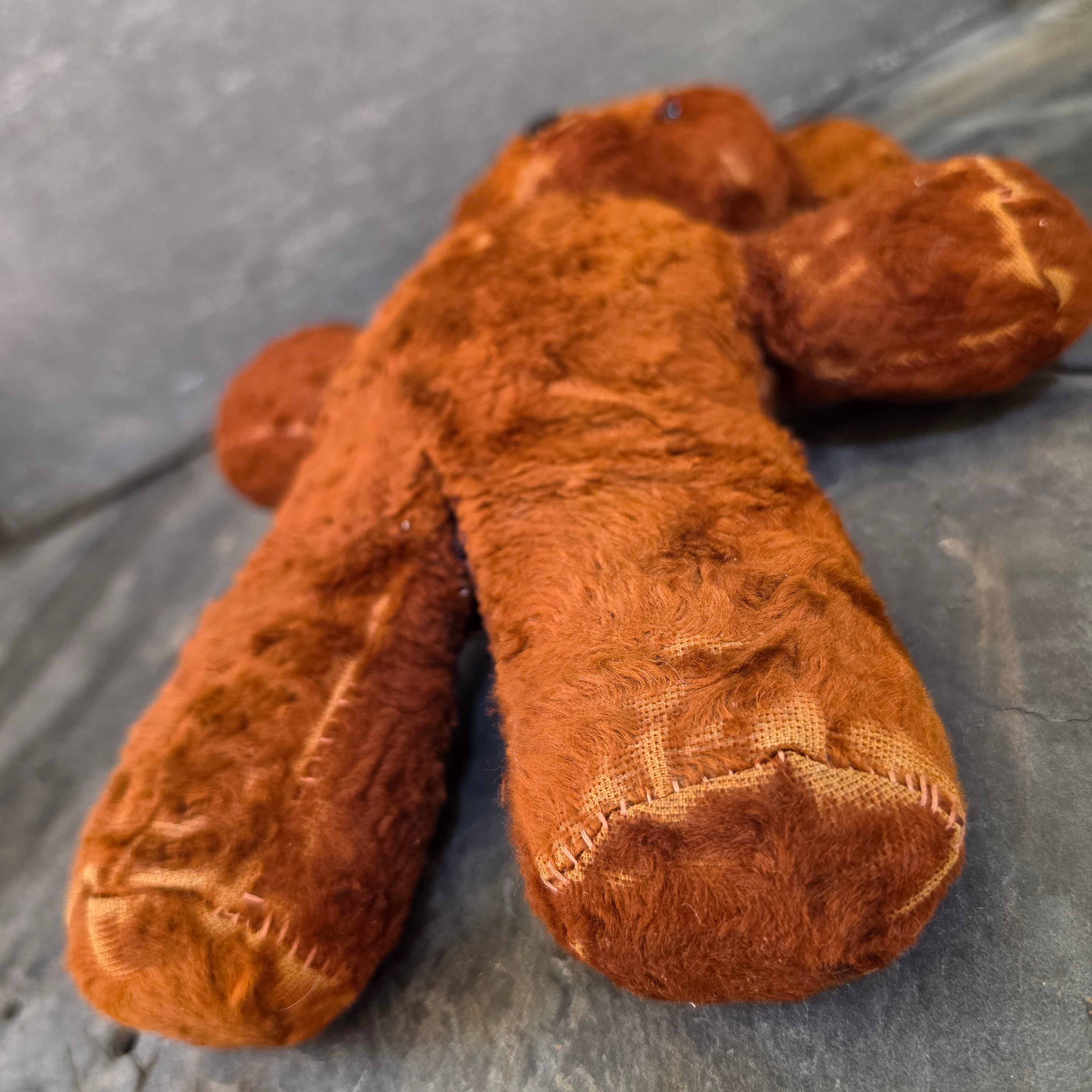 Antique Primitive Mohair Teddy Bear 16" Amber Glass Eyes Well Loved Folk Art Toy
