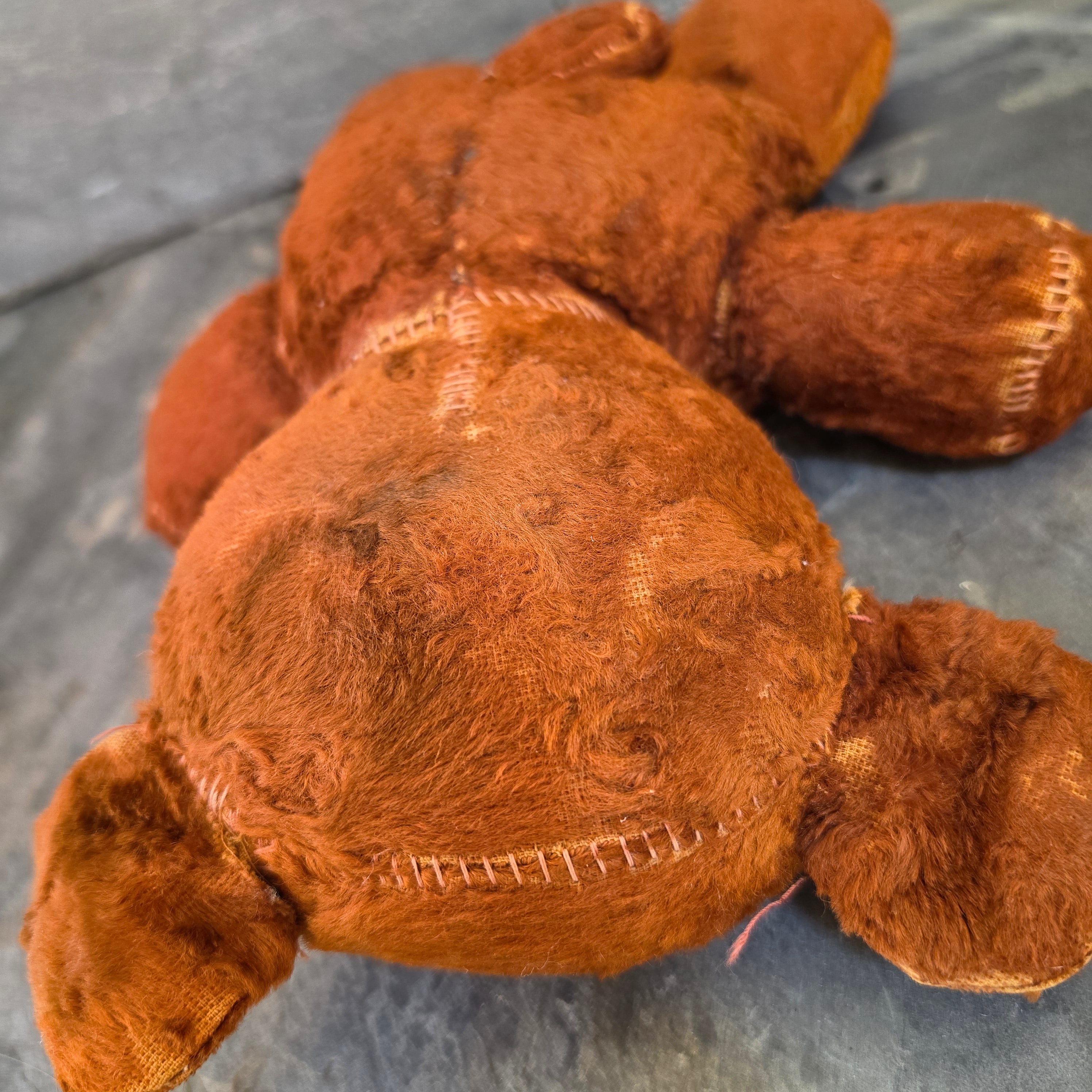Antique Primitive Mohair Teddy Bear 16" Amber Glass Eyes Well Loved Folk Art Toy