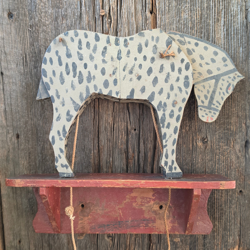 Antique Primitive Folk Art Wood Pendulum Bobbing Horse Toy Shelf Automaton
