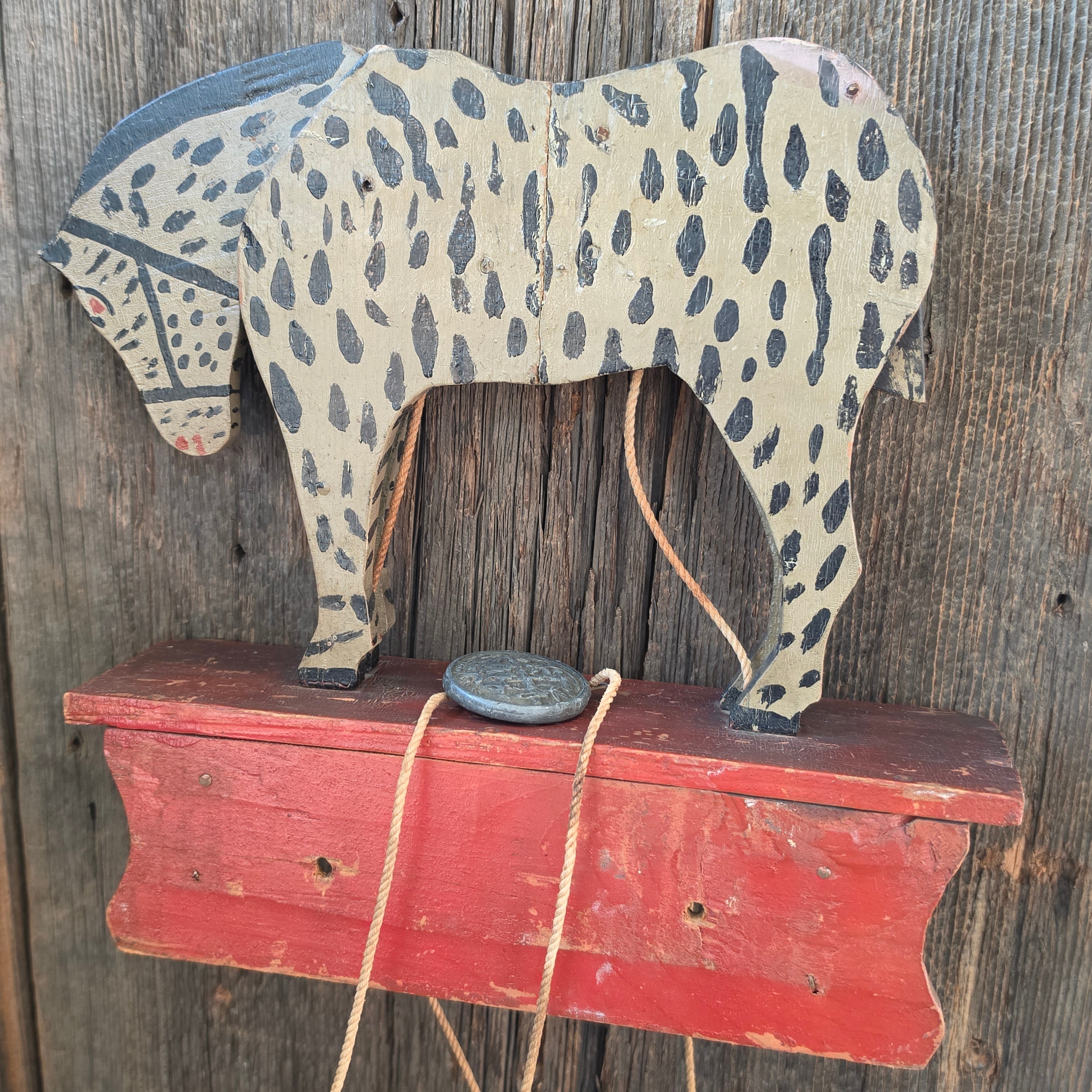 Antique Primitive Folk Art Wood Pendulum Bobbing Horse Toy Shelf Automaton