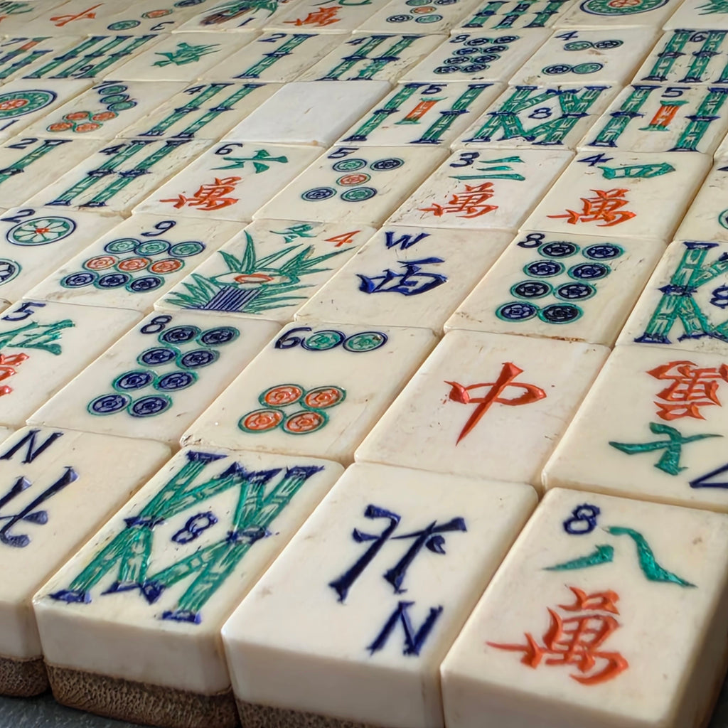 Antique 1920s Bone Bamboo Mahjong Tiles Set 147 Hand Carved Chinese Game Pieces