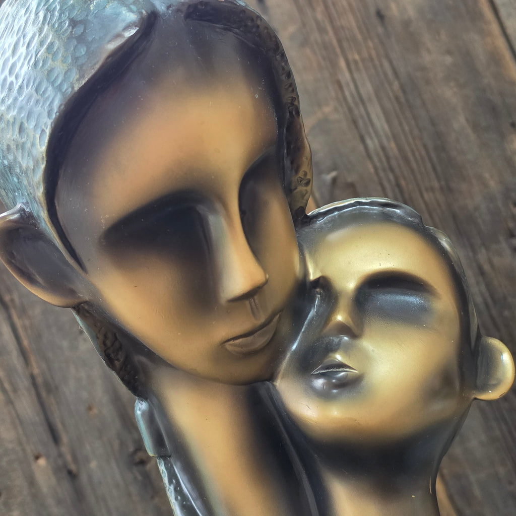 Vintage Mid Century Modern Mother Child Bust Sculpture Brutalist Abstract MCM