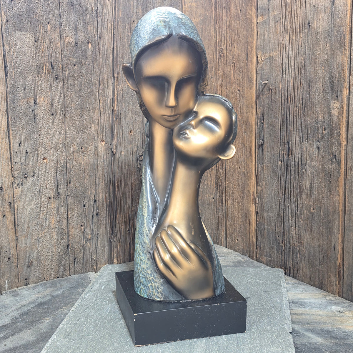 Vintage Mid Century Modern Mother Child Bust Sculpture Brutalist Abstract MCM