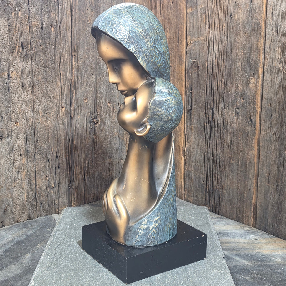 Vintage Mid Century Modern Mother Child Bust Sculpture Brutalist Abstract MCM