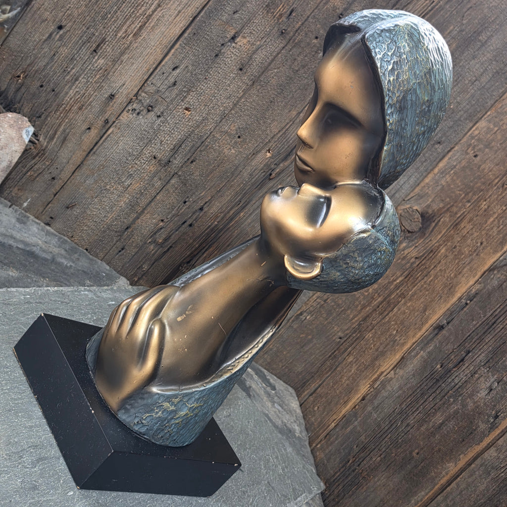 Vintage Mid Century Modern Mother Child Bust Sculpture Brutalist Abstract MCM