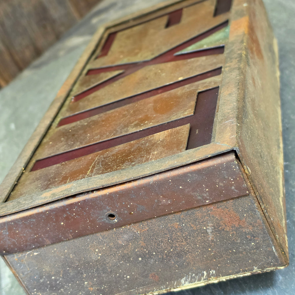 Vintage Industrial Brass EXIT Sign Red Wedge Light Box Art Deco Theater Fixture