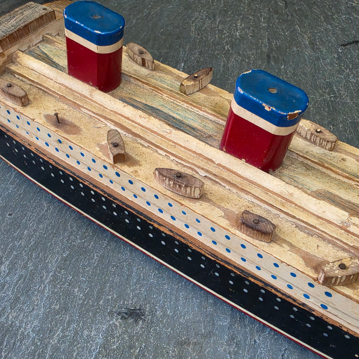 Vintage Folk Art Wood Ocean Liner SS Washington Toy Ship Model US Lines 1930s