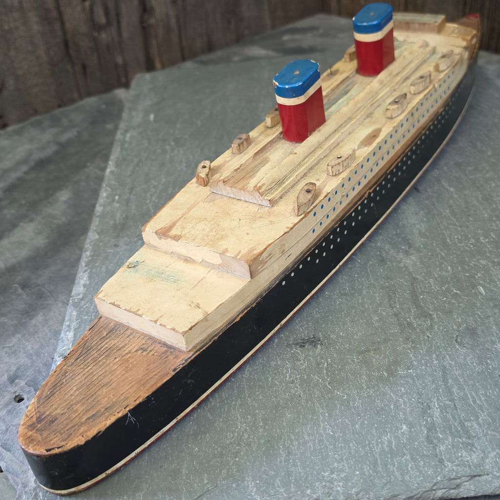 Vintage Folk Art Wood Ocean Liner SS Washington Toy Ship Model US Lines 1930s