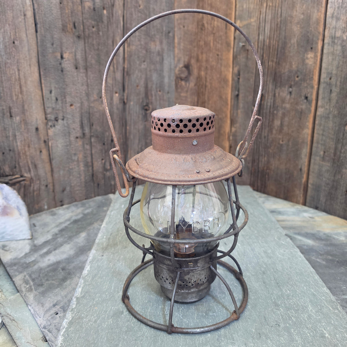 Antique Adlake Reliable Railroad Lantern NYC Lines NYCRR Clear Embossed Globe