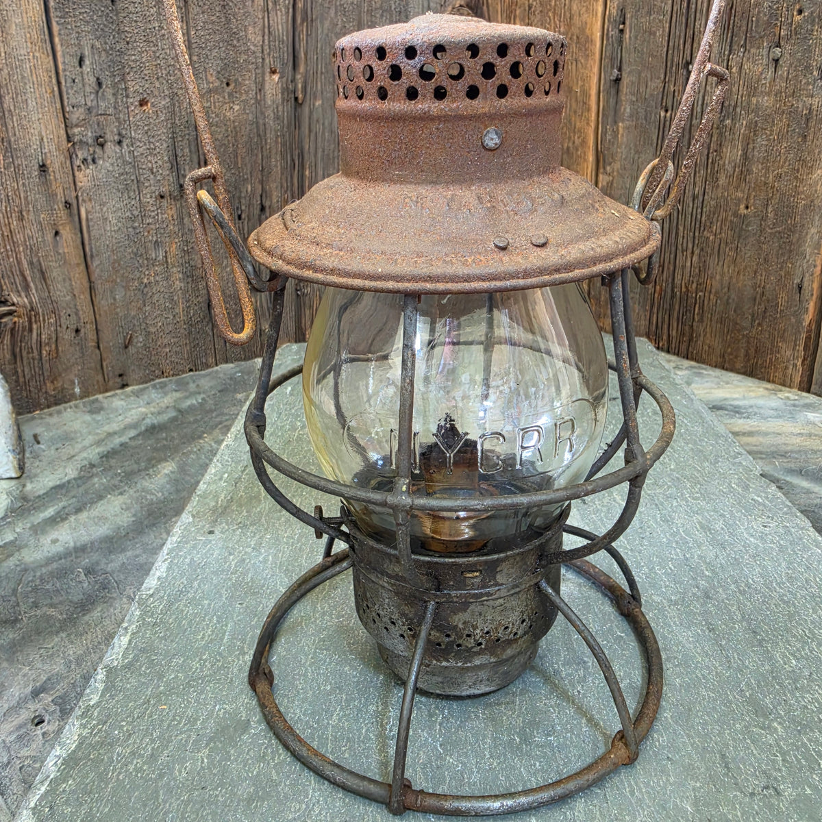 Antique Adlake Reliable Railroad Lantern NYC Lines NYCRR Clear Embossed Globe