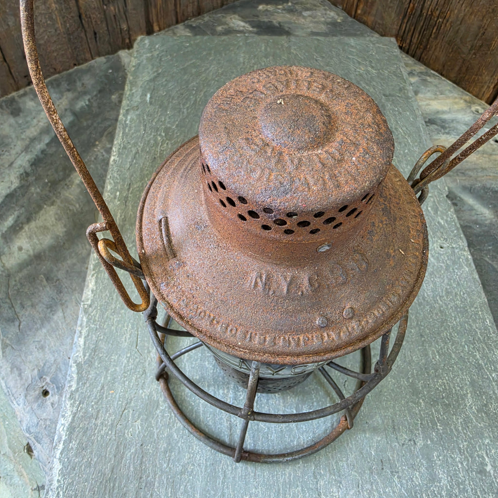 Antique Adlake Reliable Railroad Lantern NYC Lines NYCRR Clear Embossed Globe