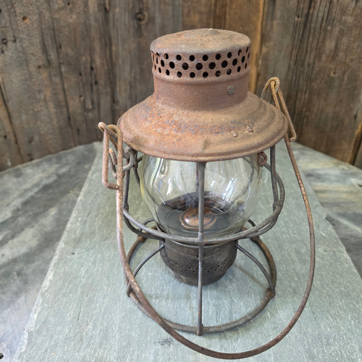 Antique Adlake Reliable Railroad Lantern NYC Lines NYCRR Clear Embossed Globe