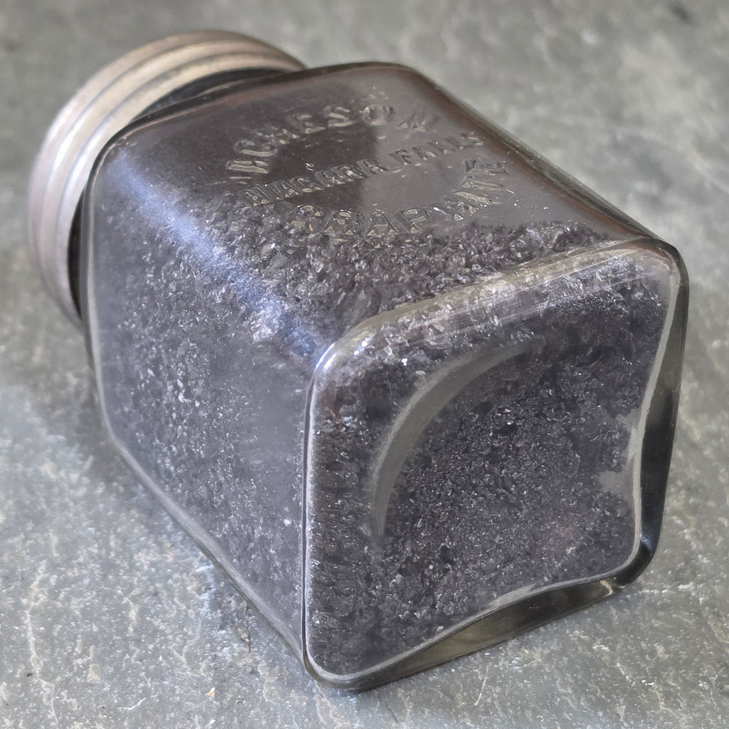 Rare Antique Acheson Niagara Falls Graphite Sample Bottle Embossed Glass Jar NY