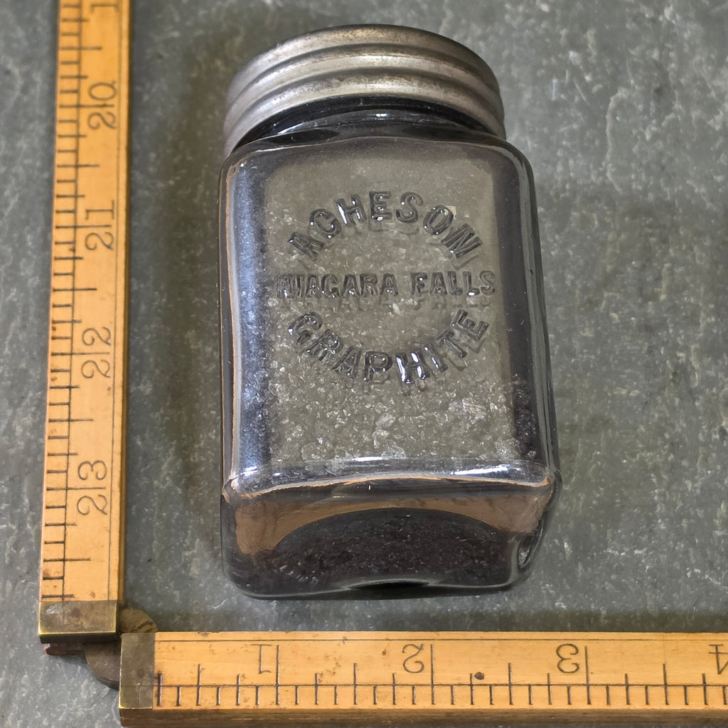 Rare Antique Acheson Niagara Falls Graphite Sample Bottle Embossed Glass Jar NY