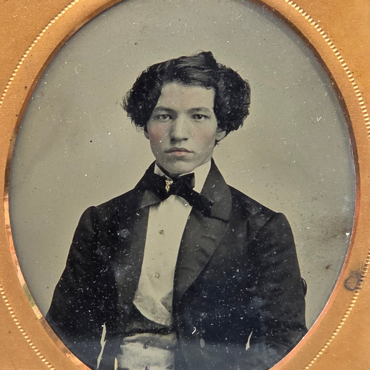Antique 1/6 Plate Photo Mixed Race Young Black Man Tinted Gold Jewelry Ambrotype