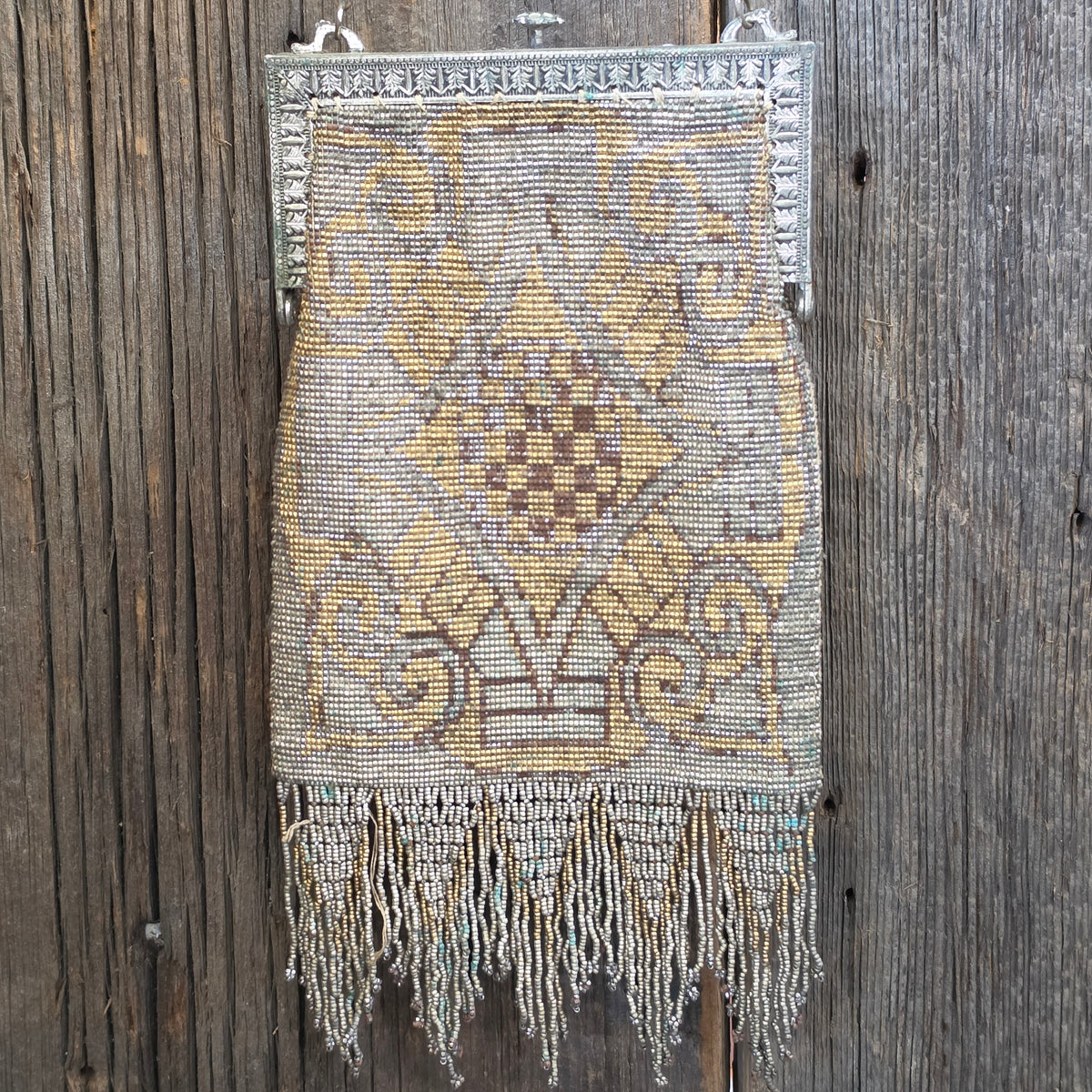 Antique French Cut Steel Micro Beaded Purse Art Deco Flapper Evening Bag Fringe