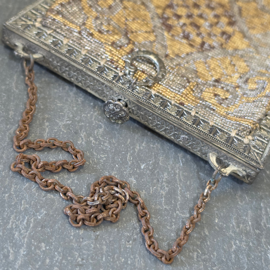 Antique French Cut Steel Micro Beaded Purse Art Deco Flapper Evening Bag Fringe