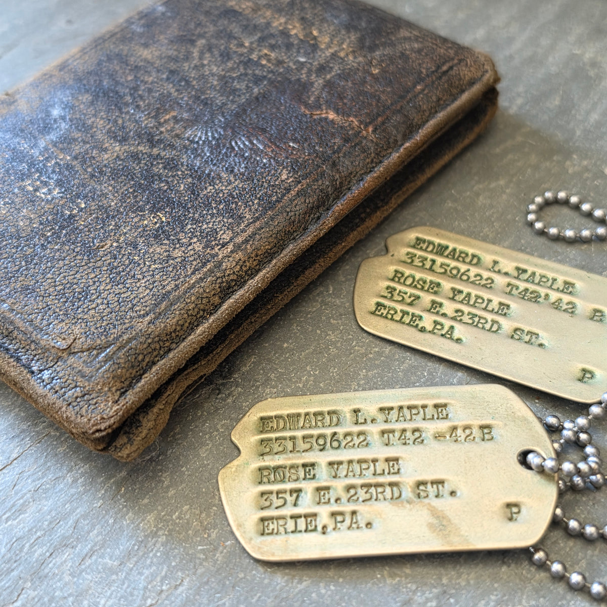 WWII US Army Dog Tags ID Wallet Lot Sgt Edward Yaple 730th Railway Bn Erie PA