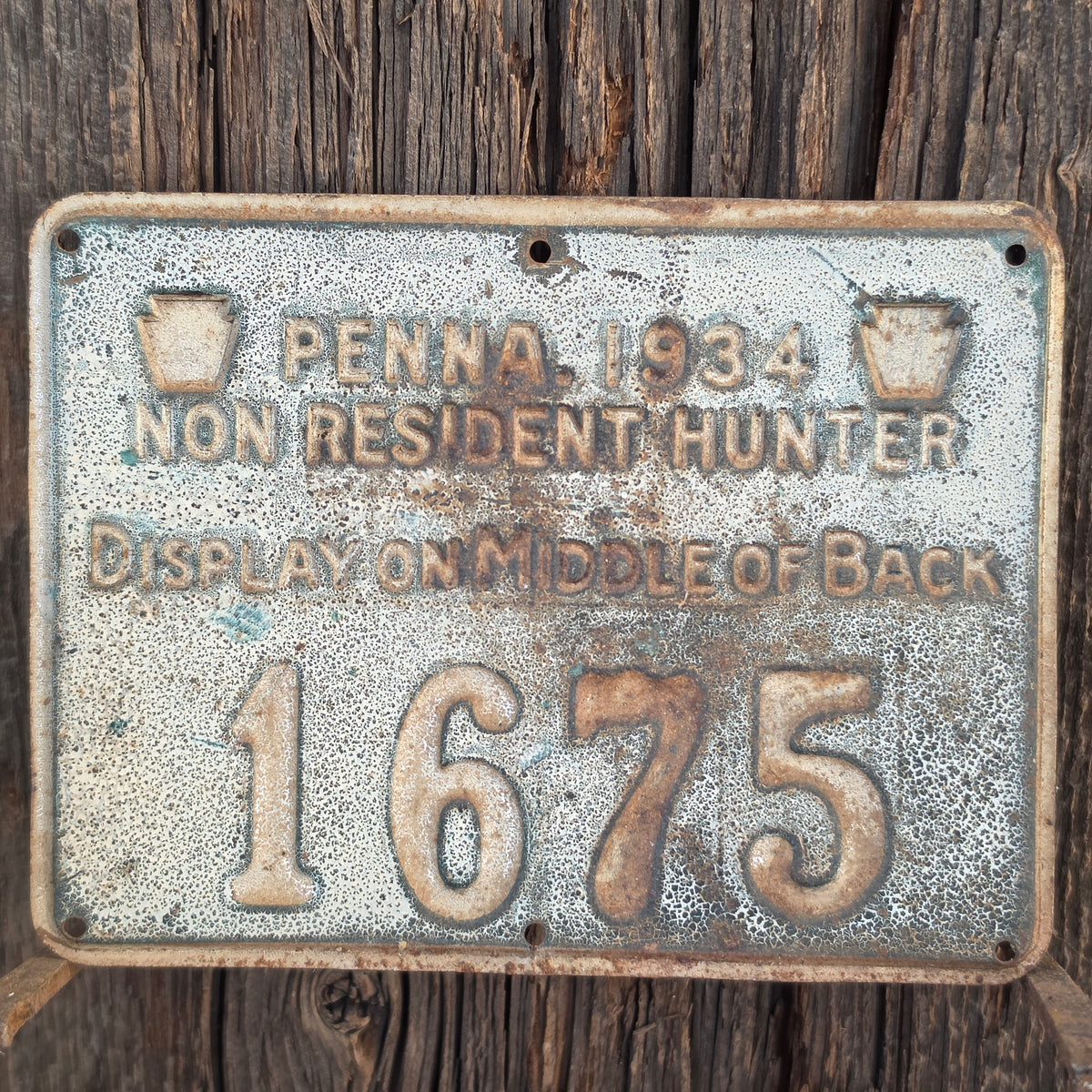 1934 PA Non Resident Hunter License Plate Antique Pennsylvania Hunting Tag Sign