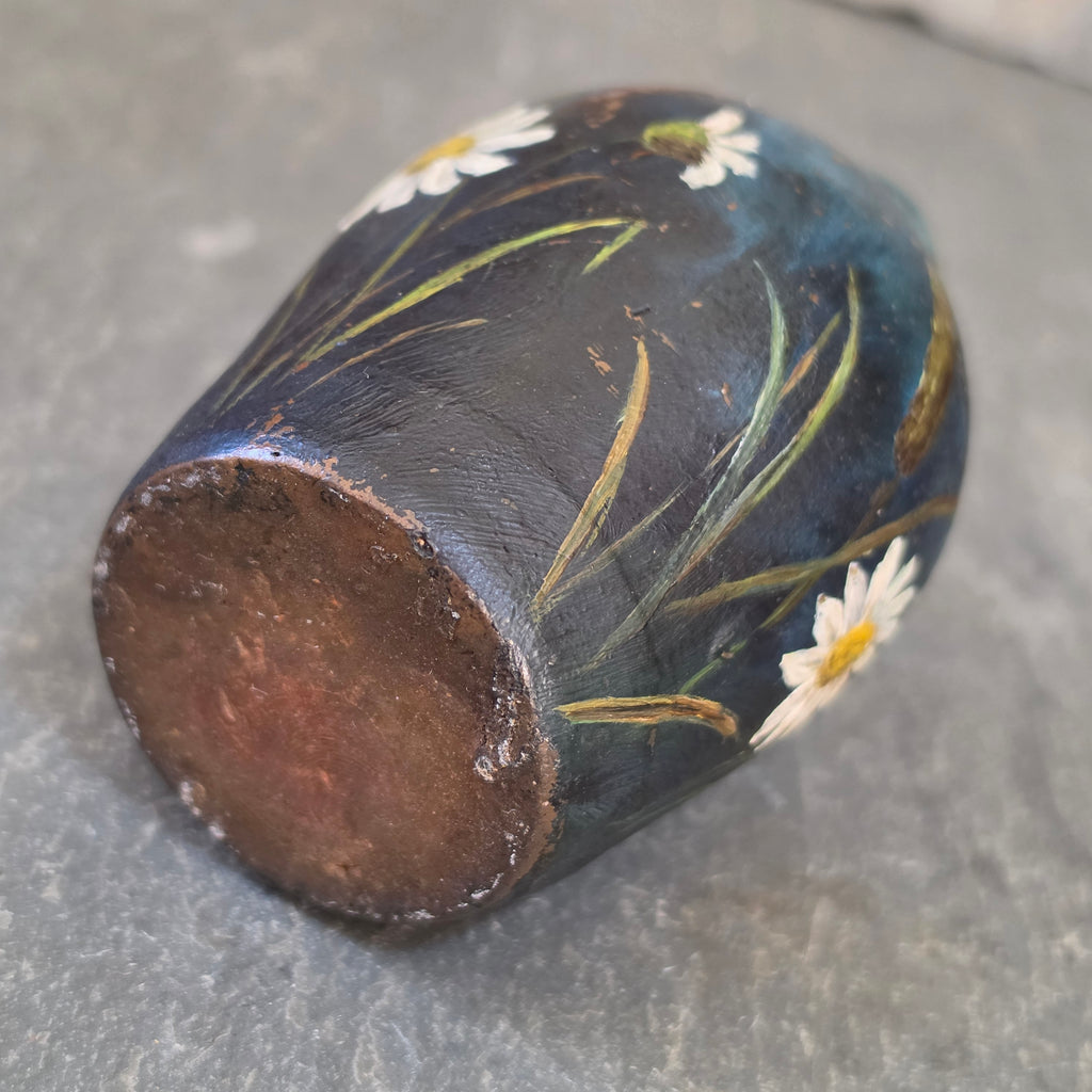Antique Hand Painted Stoneware Miniature Whiskey Jug Victorian Folk Art Daisies